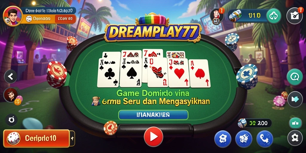 Screenshot menunjukkan gameplay seru domino di DREAMPLAY77.