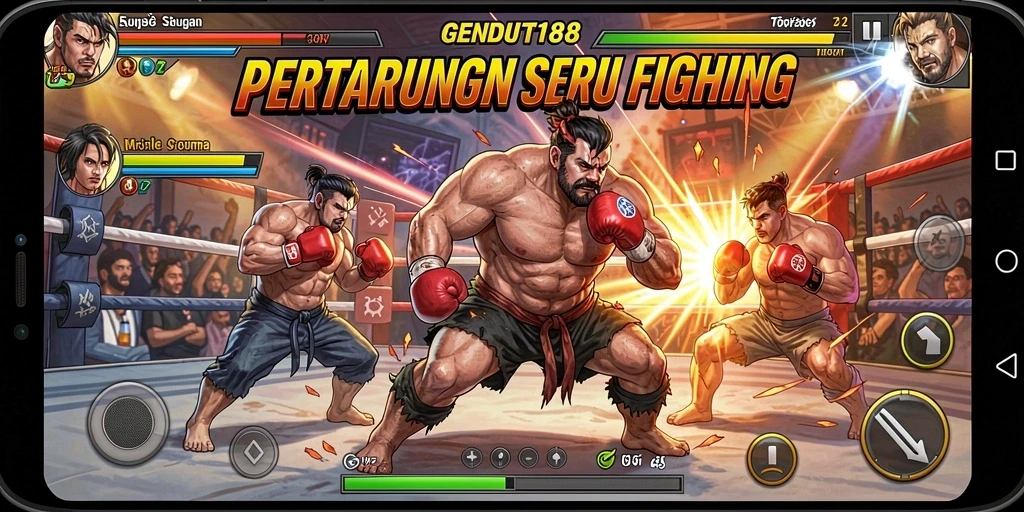 Screenshot gameplay yang menunjukkan pertarungan seru dalam GENDUT188.