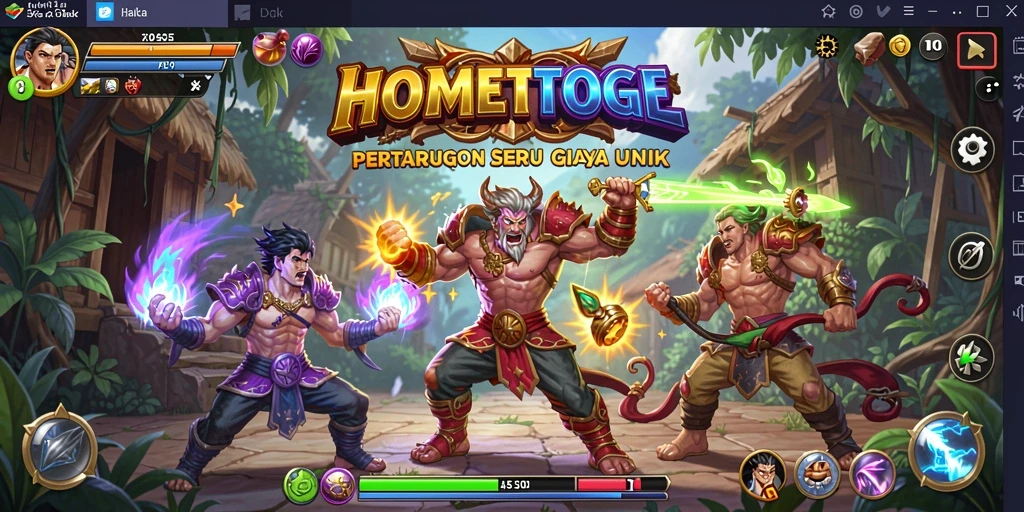 Tampilan seru pertarungan dengan karakter unik dalam HOMETOGEL.