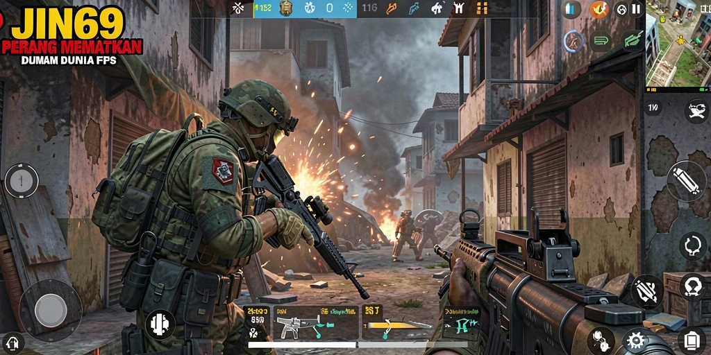 Screenshot gameplay menampilkan aksi intens di JIN69.