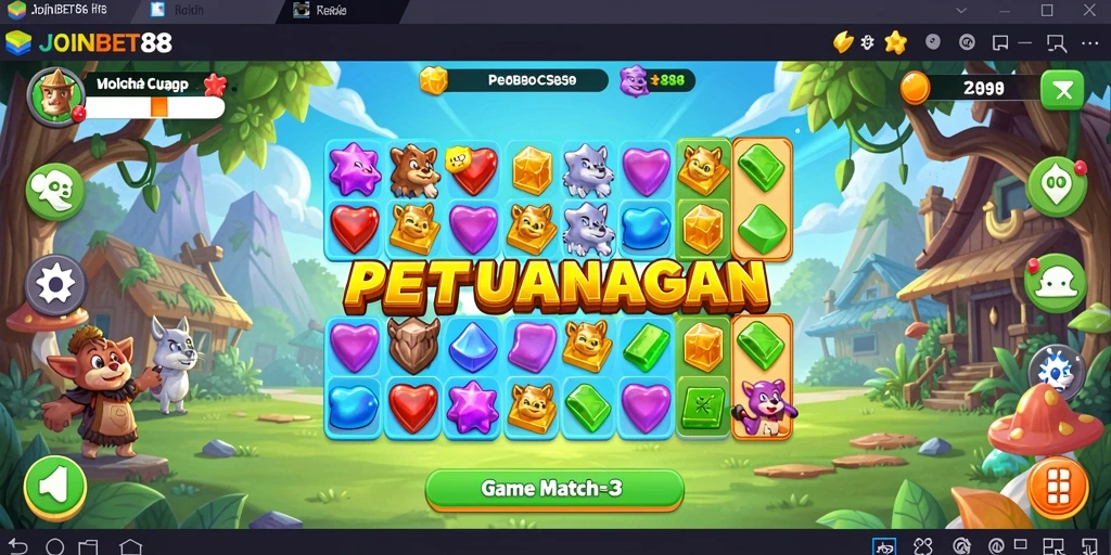 Screenshot gameplay JOINBET88 menampilkan aksi mencocokkan permata yang seru.