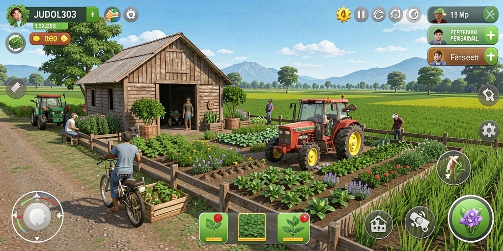 Tampilan gameplay JUDOL303 dengan aktivitas berkebun yang interaktif.