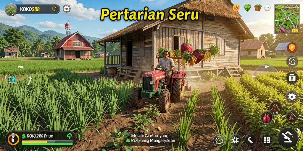 Tampilan gameplay KOKO288 dengan berbagai aktivitas bertani yang seru.