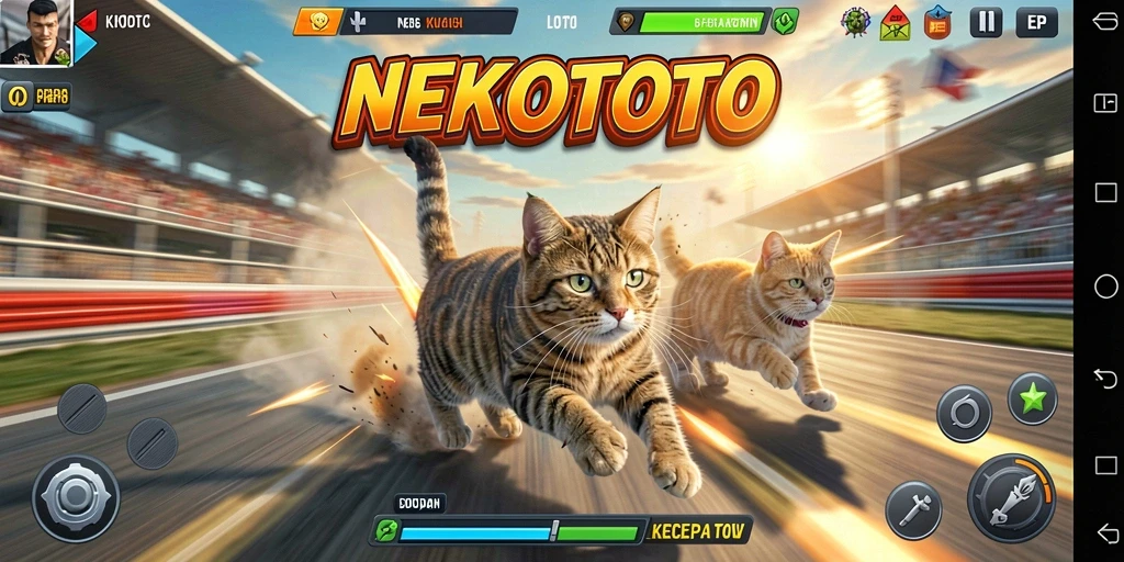Tampilan utama gameplay balapan kucing yang seru dan mengasyikkan.