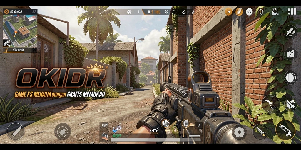 Screenshot utama OKIDR menampilkan aksi FPS yang intens dan menegangkan.
