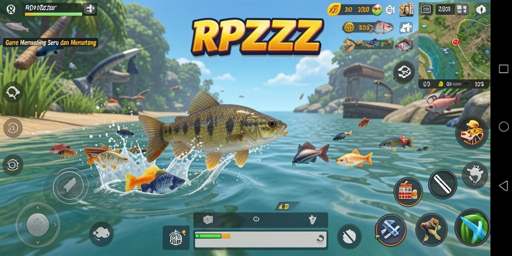 Tampilan gameplay RPZZZ yang mendebarkan dengan berbagai jenis ikan.