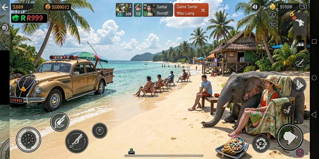 Screenshot utama gameplay RR999 menampilkan karakter dalam aksi seru.