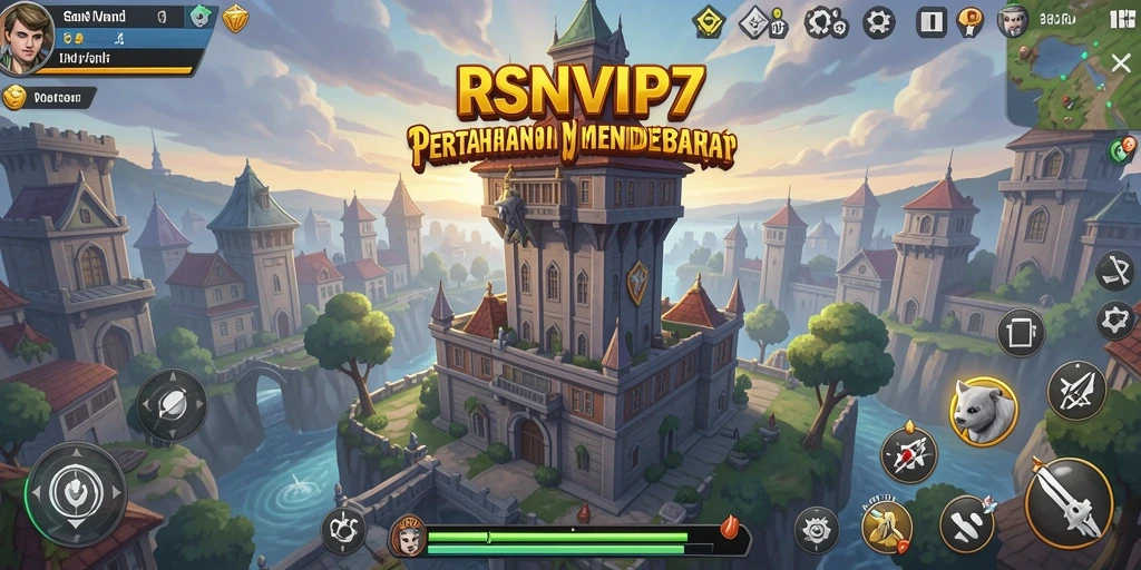 Gameplay seru RSNVIP7 dengan menara bertahan dari serangan musuh.
