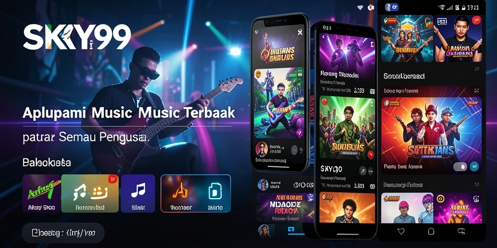 Screenshot utama SKY99 menampilkan antarmuka aplikasi musik yang menarik.