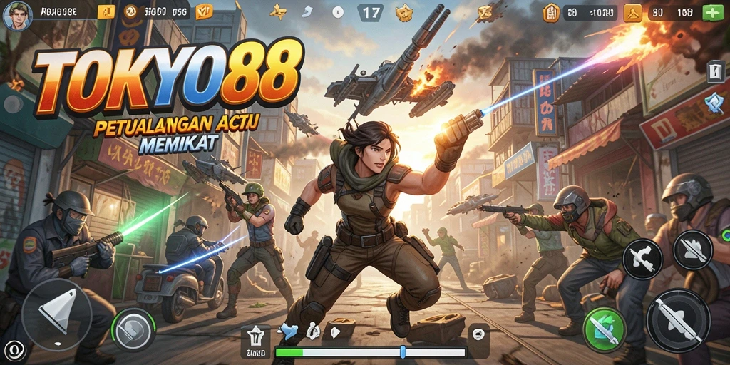Screenshot utama TOKYO88 menampilkan aksi mendebarkan dalam gameplay.